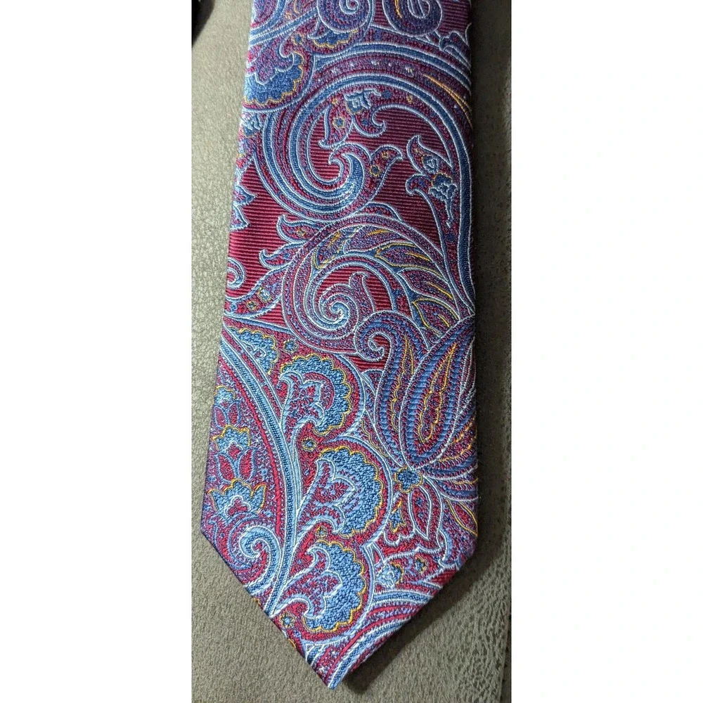 New Mens Silk Tie Pronto Uomo Paisley Blue Burgundy Wine 59